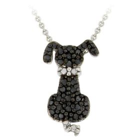 Sterling Silver Black Diamond Accent Puppy Dog Pendant