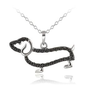 Sterling Silver Black Diamond Accent Dachshund Dog Necklace