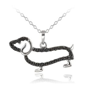 Silver Tone Black Diamond Accent Dachshund Dog Necklace