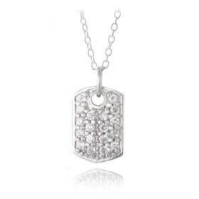 Sterling Silver CZ Dog Tag Novelty Necklace