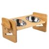 Bamboo Double Dog Raised Bowls 15 Degree Tilt Elevated Dog Bowls with 4 Adjustable Heights 2 Stainless Steel Bowls Pet Feeder for Dogs Cats Rabbits