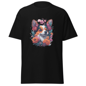 T-shirt flower dog design merchyprint dog lovers (Color: black, size: L)