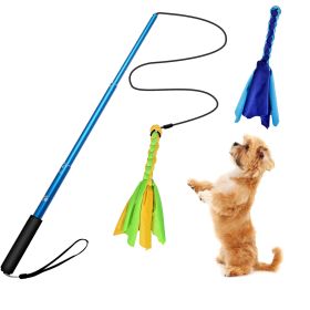 Extendable Dog Flirt Pole with Lure 10.23-26.77in Teaser Wand with 2 Replaceable Interactive Tail Toys (Color: black)